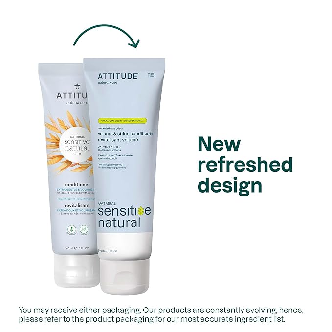 ATTITUDE Extra Gentle Hair Conditioner for Sensitive Dry Scalp, Soothing Oat, Naturally Derived Ingredients, Dermatologically Tested, Vegan Detangler, Extra Gentle, Unscented, 8 Fl Oz (Pack of 6)