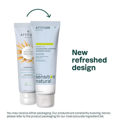 ATTITUDE Extra Gentle Hair Conditioner for Sensitive Dry Scalp, Soothing Oat, Naturally Derived Ingredients, Dermatologically Tested, Vegan Detangler, Extra Gentle, Unscented, 8 Fl Oz (Pack of 6)