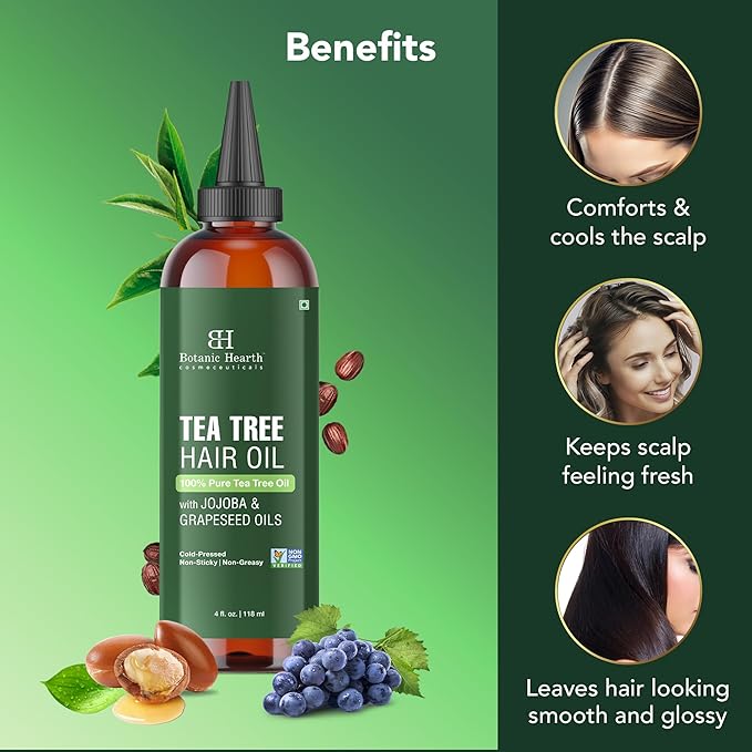 Botanic Hearth Tea Tree Oil For Hair (4 Fl Oz) | With Jojoba & Grapeseed Oils | Soothes Itchy Scalp & Fights Dandruff | Non Gmo Verified - Hair Tonic