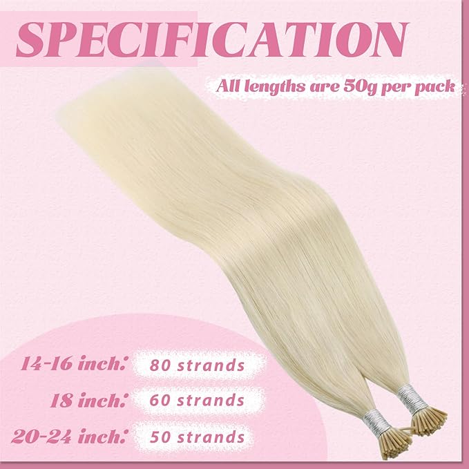 YoungSee I Tip Hair Extensions Human Hair Blonde Itips Hair Extensions Human Hair Platinum Blonde Tip Hair Extensions Remy 16In Itip Hair Extensions Real Human Hair Cold Fusion Hair Extensions 80s 50g