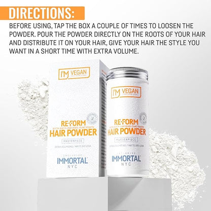 Immortal NYC Re-Form Hair Powder - Vegan Volumizing Matte Powder for Hair & Beard, Biotin, Panthenol & Plant Keratin, Extra Volume, Messy Matte Look, 20g