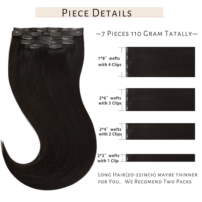 Caliee Seamless Clip in Hair Extensions Human Hair Natural Remy Hair Soft Silky Straight Color 2 Dark Brown Hair Extensions 7 Pcs 16 Inch 110 G Clip on Real Hair Gift for Women