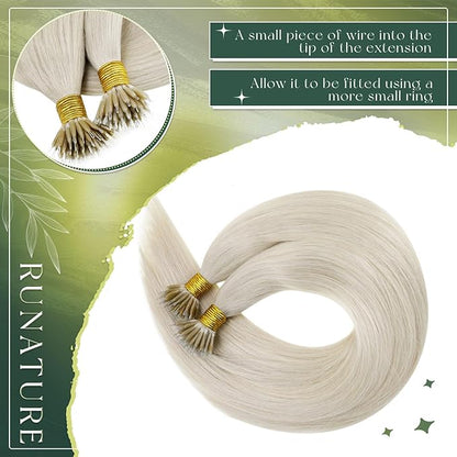 RUNATURE Blonde Nano Bead Hair Extensions Human Hair Silky Nano Beads Human Hair Extensions Straight Nano Link Extensions Human Hair Pre Bonded Human Hair Extensions Nano Ring 18 Inch 50g 50s