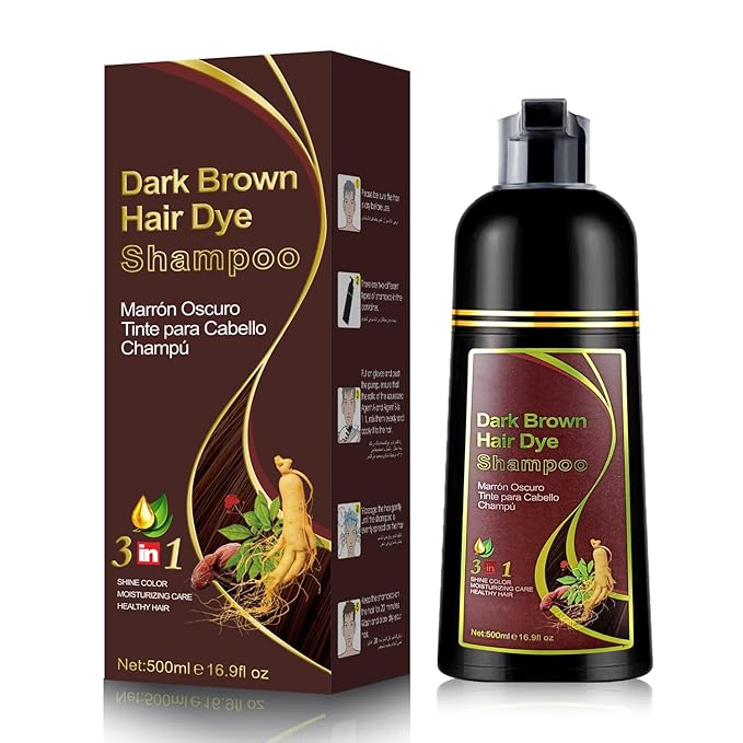 Brown Hair Shampoo 3 in 1, Instant Hair Color for Gray Hair Coverage, 500ML Hair Color Shampoo Lasts 30 Days with Herbal Ingredient, Natural Hair Color Shampoo for Women & Men