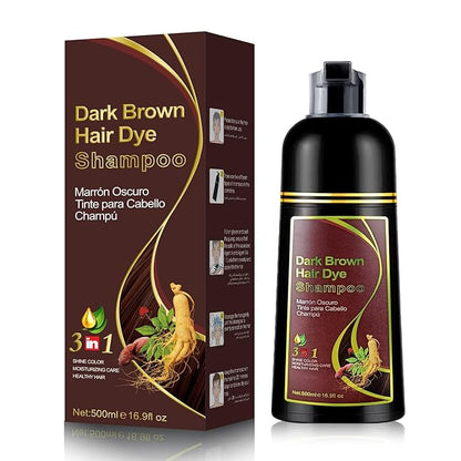 Brown Hair Shampoo 3 in 1, Instant Hair Color for Gray Hair Coverage, 500ML Hair Color Shampoo Lasts 30 Days with Herbal Ingredient, Natural Hair Color Shampoo for Women & Men