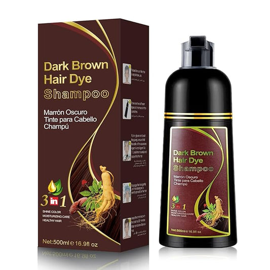 Brown Hair Shampoo 3 in 1, Instant Hair Color for Gray Hair Coverage, 500ML Hair Color Shampoo Lasts 30 Days with Herbal Ingredient, Natural Hair Color Shampoo for Women & Men