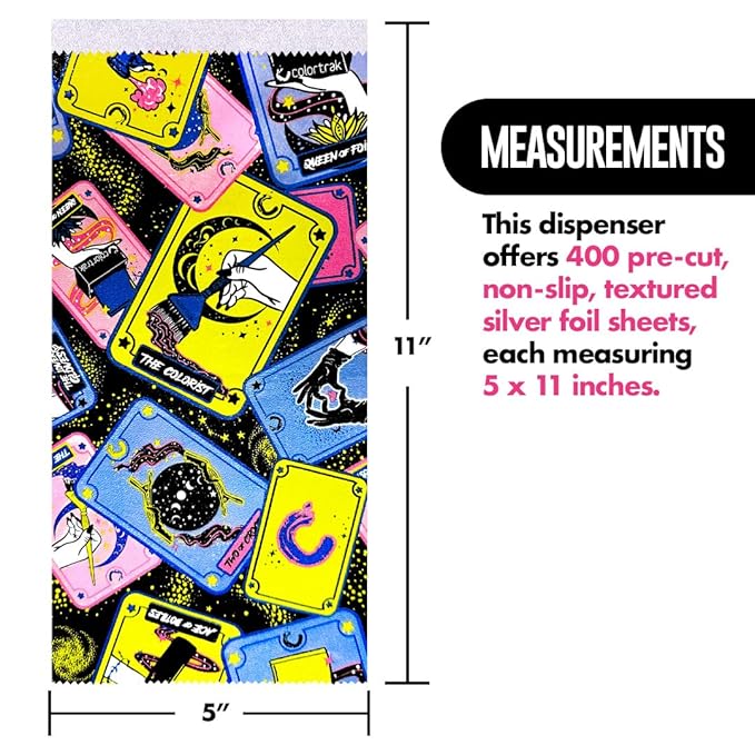 Colortrak Tarot Pop-up Foil W/Dispenser (400 Count), Pre-cut Sheets, Non-Slip Embossed Texture, 5" x 11" Sheets for Hair Foil Coloring and Highlighting Sheet Applications
