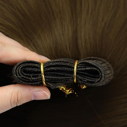 Full Shine Sew In Hair Extensions Real Human Hair Color Darker Brown Weft Hair Extensions Invisible Weft Extensions Remy Hair For Women Sew In Thick Hair 16 Inch 105G