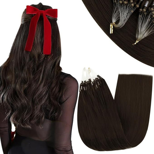 RUNATURE Micro Rings Hair Extensions Remy Dark Brown Human Hair Micro Loop Extensions Real Hair Pre Bonded Micro Extensions Brown Hair 14 Inch 50s 50g