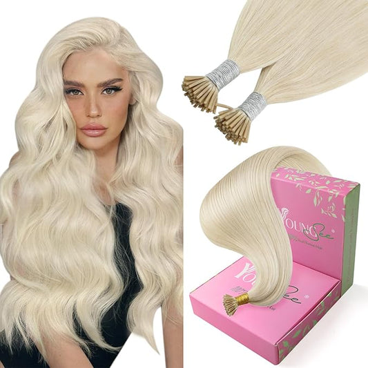 YoungSee I Tip Hair Extensions Human Hair Blonde Itips Hair Extensions Human Hair Platinum Blonde Tip Hair Extensions Remy 16In Itip Hair Extensions Real Human Hair Cold Fusion Hair Extensions 80s 50g