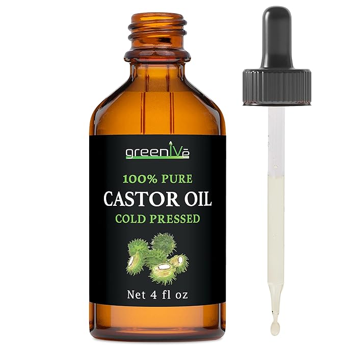GreenIVe Castor Oil 100% Pure 4 fl oz Bottle Cold Pressed, Hexane Free, Eyelash and Eyebrow Growth Serum, Skin Moisturizer Detox and Wraps