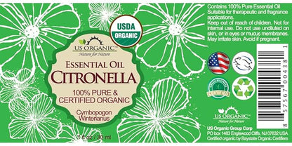US Organic Citronella Essential Oil, USDA Certified, 100% Pure, 30 ml Pack of 2, Improved caps and droppers – Used for Skin Care, Many DIY Projects Like Candle Making and Much More