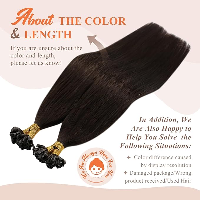 Sunny Hair U Tip Hair Extensions Human Hair Thick Keratin Bonds Hair Extensions Dark Brown K Tips Hair Extensions Short Straight Hair 14inch 50g