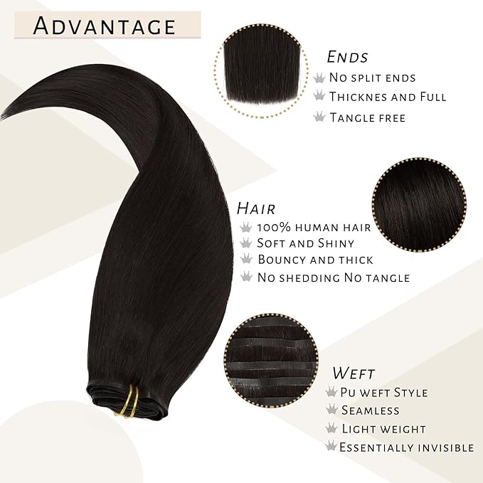 Caliee Seamless Clip in Hair Extensions Human Hair Natural Remy Hair Soft Silky Straight Color 2 Dark Brown Hair Extensions 7 Pcs 16 Inch 110 G Clip on Real Hair Gift for Women