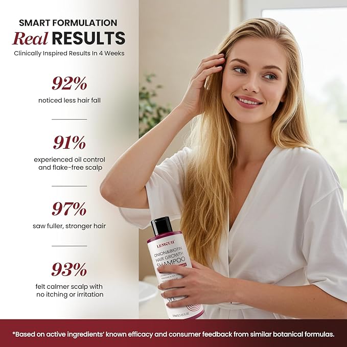 Onion & Biotin Hair Growth Shampoo: Infused With Natural Rosemary Tea Tree Oil Anti Hair Loss Treatment - Scalp Smooths Thickening Formula Support Hair Regrowth For Women Men 12.5Fl Oz