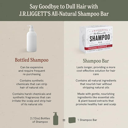 J·R·LIGGETT'S Shampoo Bar, Original Formula - Supports Strong and Healthy Hair - Nourish with Antioxidants and Vitamins - Detergent and Sulfate-Free - Set of Three 3.5 Ounce Bars
