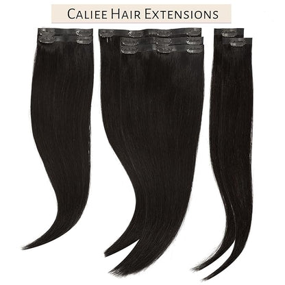 Caliee Seamless Hair Extensions Clip in Human Hair for Women 7Pcs 1B Natural Black Hair Extensions Clip in 110G Double Weft Full Head Not Tangled Silky Clip ins Straight Human Hair 14Inch