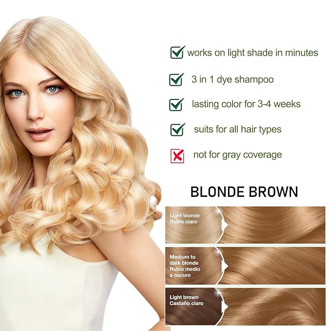 Blonde Hair Dye Shampoo, Hair Color Shampoo for Women Men, Brown Hair Shampoo, Champu Para Pintar el Cabello, Colors Hair in Minutes, Gentle and Effective, 16.90 Fl Oz