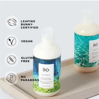 R+Co | Travel Size | Atlantis B5 Shampoo and Conditioner Set for Dry Damaged Hair | Hydrating + Moisturizing + Shine | Vegan + Sulfate-Free | Color Safe | Set of 2