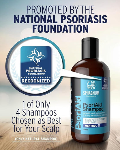 NEW 2025 Psoriasis Shampoo with Salicylic Acid – Natural Treatment for Dry, Itchy, Flaky, Red Scalp with Peat & Menthol. Promotes Hair Strength & Growth 8.45 fl oz