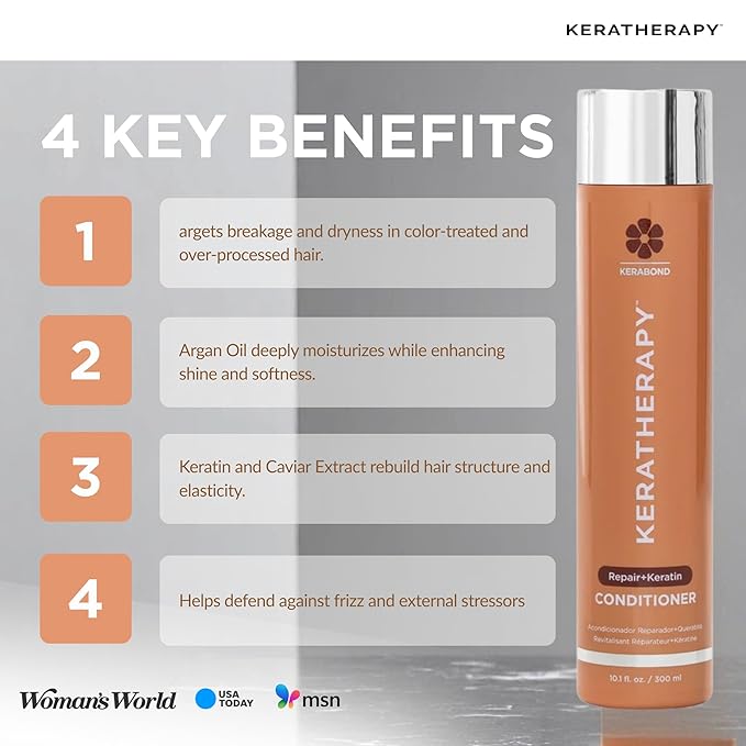 KERATHERAPY Keratin Infusion Repair Conditioner, 10.1 fl. oz., 300 ml - Repairs Dry, Damaged or Frizzy Hair with Caviar Extract, Argan Oil & Kerabond