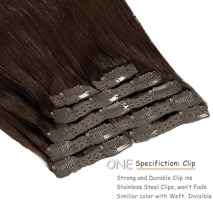 Caliee Remy Clip in Hair Extensions Human Hair 2A Light Dark Brown 140G 7PCS Hair Extensions Clip in Human Hair Silky Straight Short Thick Real Hair Extensions for Women 22Inch
