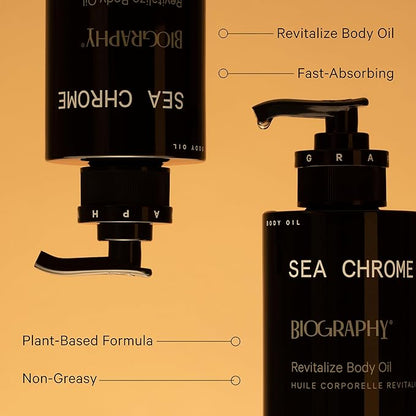 Biography Sea Chrome Revitalize Body Oil, 140ml- Luxury After Shower Moisturizer & Hydrator for Women. For Skin Tightening & Healthy Glow w/Guarana Seed Caffeine, Argan & Jojoba Seed Oil