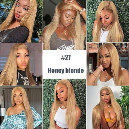 28 Inch Tape In Hair Extensions Color #27 Straight Hair Extensions HuxoWax Double Weft Invisible Honey Blonde VirgIn Soft And Silky Remy Hair