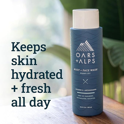 Oars + Alps Mens Moisturizing Body and Face Wash, Skin Care Infused with Vitamin E and Antioxidants, Sulfate Free, Aspen Air, 1 Pack
