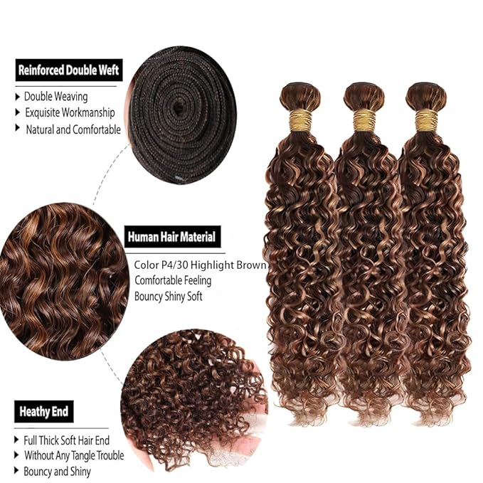 Ombre Two Tone Brown and Dark Brown Kinky Curly Bundles 22 24 26 Inch P430 Highlight Chocolate Color Curly Wave Bundles Brazilian Virgin Double Weft Hair Extensions Soft and Silky