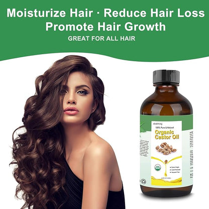 Organic Castor Oil (4.22oz Glass bottle) USDA Certified 100% Pure Natural, Cold Pressed, Hexane Free. Castor Oil for Hair Growth, Thicker Lashes & Fuller Brows