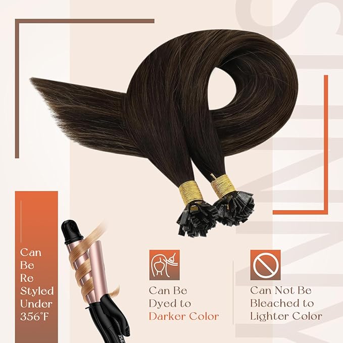 Sunny Hair Flat Tip Hair Extensions Real Human Hair Darkest Brown Ombre Medium Brown K Tip Hair Extensions Real Human Hair 20inch Ktip Extensions Human Hair Straight 50g