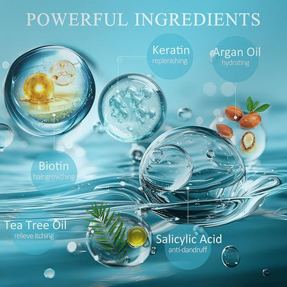 Scalp Scrub, Biotin 2-in-1 Scalp Exfoliator Scrub Clarifying Detox Shampoo with 3% Salicylic Acid & Tea Tree for Dandruff, Build Up, Itchy Scalp, Oily Hair & Dry Scalp Treatment with Scalp Massager