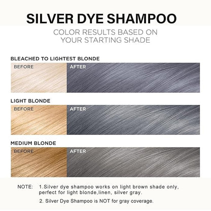 Fvquhvo Silver Gray Hair Dye Shampoo, Hair Color Shampoo for Women Men, Long Lasting Silver Grey Hair Dye, Champu Para Canas, Colors in Minutes, Easy to Use, 16.90 Fl Oz
