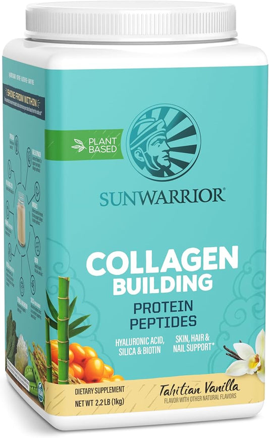 Sunwarrior Collagen Peptides Building Powder | Vegan Collagen for Women Plant-Based Protein Powder | Hyaluronic Acid, Biotin, Silica, Vitamin C for Hair Skin & Nails | 40 Servings, Vanilla Flavored