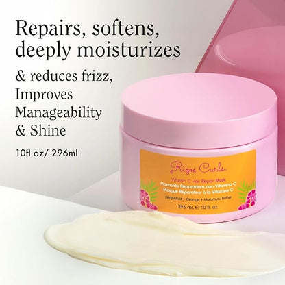 Rizos Curls Vitamin C Hair Repair Mask, Deeply Moisturizes & Hydrates, Softens & Minimize Frizz while Adding Shine, For Dry Damaged Hair, Infused with Shea Butter, 10 oz