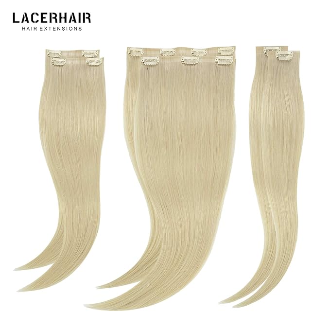 Lacer Hair Ultra Seamless Real Hair Extensions Clip in Human Hair 9A Grade Remy Hair Super Invisible Double Side PU Skin Weft Comfortable Clip Ins for Women 7 Pcs 110g 16 Inch #60A Platinum Blonde