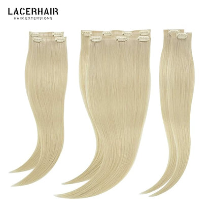 Lacer Hair Ultra Seamless Real Hair Extensions Clip in Human Hair 9A Grade Remy Hair Super Invisible Double Side PU Skin Weft Comfortable Clip Ins for Women 7 Pcs 110g 16 Inch #60A Platinum Blonde