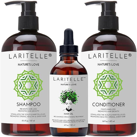 Organic Hair Growth Set | Shampoo 17 oz + Conditioner 16 oz + Hair Loss Treatment 4 oz | Organic Quinoa + Keratin + Rosemary, Ginger & Grapefruit | NO GMO, SLS, Gluten, Parabens, Phthalates