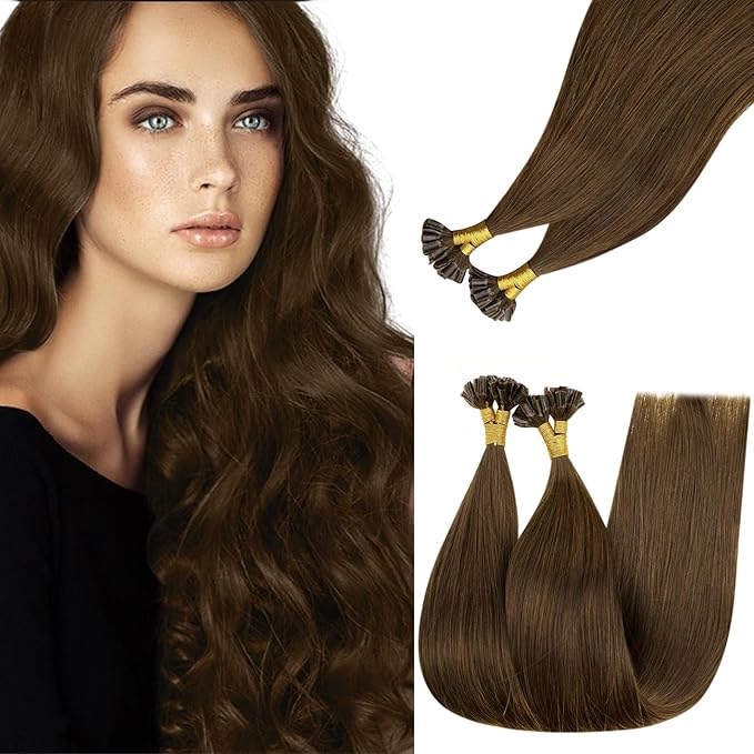 RUNATURE U Tip Human Hair Extensions Brown Straight Pre Bonded Hair Extensions Human Hair U Tip Extensions Soft Keratin Hair Brown Silky 20 Inch 50g 50s