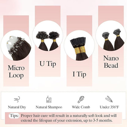 U Tip Hair Extensions Human Hair Pre Bonded Extensions Keratin Fusion Extensions K Tip Hair Extensions Real Human Hair Silky Straight Natural 50g/100 Stands 14" Medium Brown