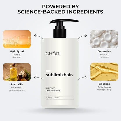 Sublimizhair Herbal Premium Conditioner for Silky Smooth Hair | Detangles, Strengthens Damaged Strands | Deep Hydration & Frizz Control, Nourishing Conditioner | Sulphate-Free, 500ml/16.9 fl oz