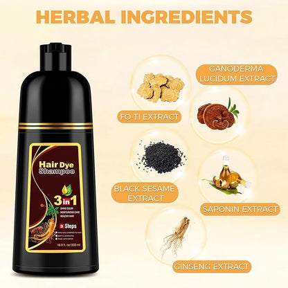 Brown Hair Dye Shampoo 3 in 1 for Gray Hair Coverage, Hair Color Shampoo for Women Men, Herbal Ingredients Shampoo Para Pintar el Cabello (16.9 Oz)