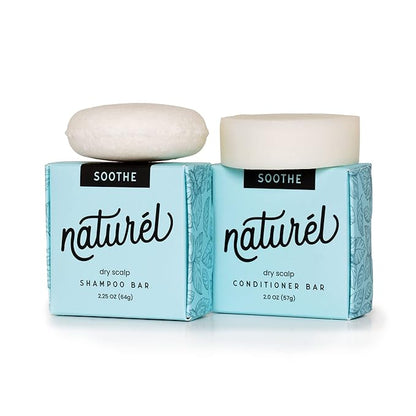 NATURL Soothe Shampoo and Conditioner Bar Set with Peppermint, Lime, and Tea Tree Oil for Dry Scalp, Dandruff Relief, Vegan, Cruelty Free, Zero Waste, Made in USA