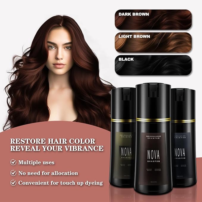 Hair Dye Shampoo & Champu Para Canas - Natural 3-in-1 Instant Gray Coverage for Men & Women (Light brown-200ML)