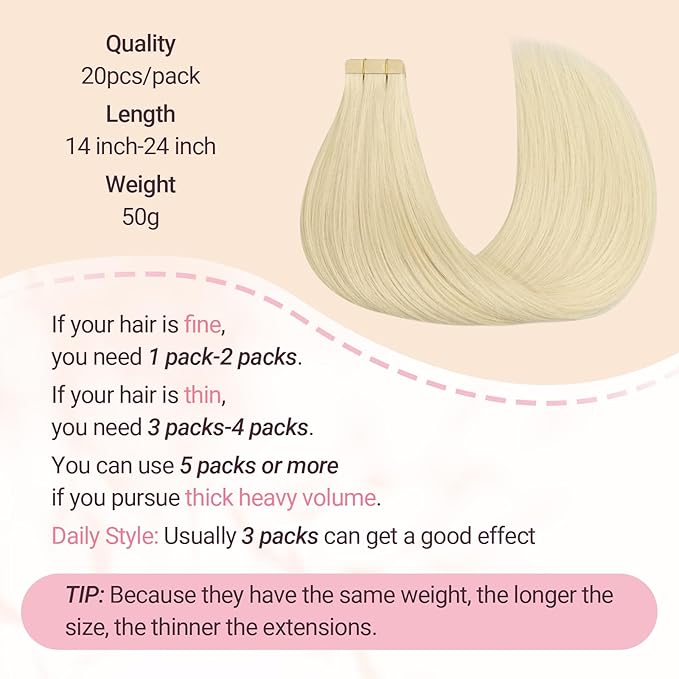 MAXITA Hair Extensions Real Human Hair Tape in, 50g 16 Inch Platinum Blonde Invisible Tape in Extensions Human Hair 20pcs Invisible Seamless Hair Extensions Straight Hair