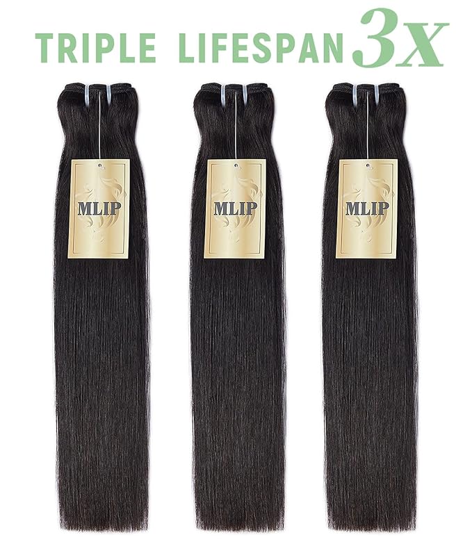 mlip Raw Bundles Human Hair Straight, No Tangle Shedding, Keep Texture Silky Soft After Multiple Washes, 15A Raw Indian Hair Bundles 26 Inches, Triple Lifespan 3X