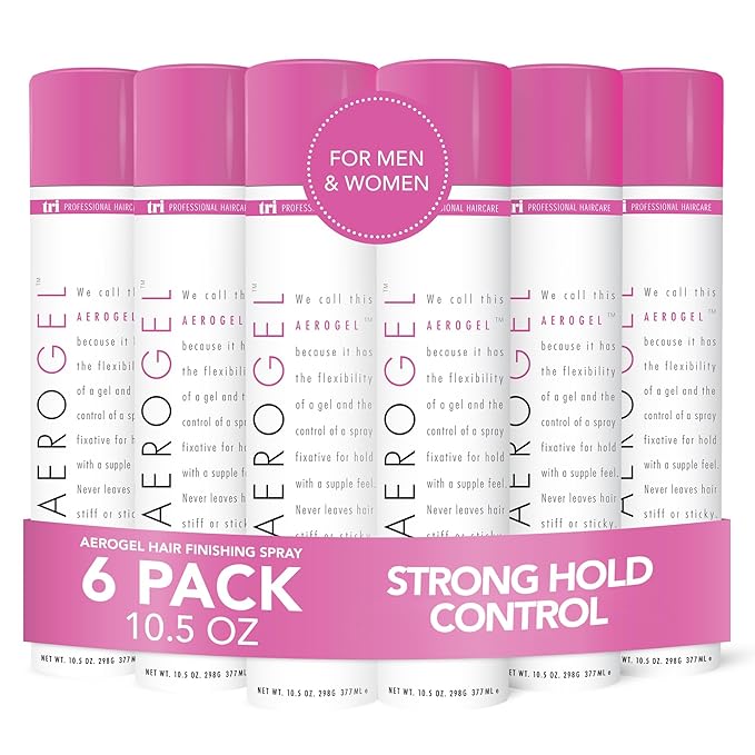 TRI Design Aerogel Hairspray - Strong Hold Hair Finishing Spray for Volumizing & Control, Flexible Styling for All Hair Types, Non-Sticky and Scented - For Women and Men - Pack of 6 (10.5 Oz)