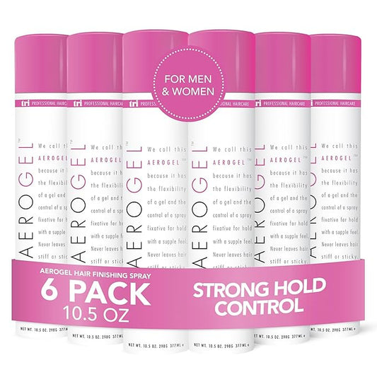 TRI Design Aerogel Hairspray - Strong Hold Hair Finishing Spray for Volumizing & Control, Flexible Styling for All Hair Types, Non-Sticky and Scented - For Women and Men - Pack of 6 (10.5 Oz)
