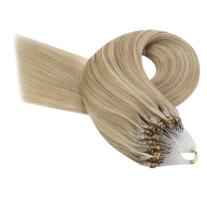 YoungSee Microlink Hair Extensions Human Hair Golden Blonde Mix Blonde Highlight Micro Bead Hair Extensions Real Human Hair for Women 22In 50g 50s Bead Hair Extension Long Lasting Hair Extension